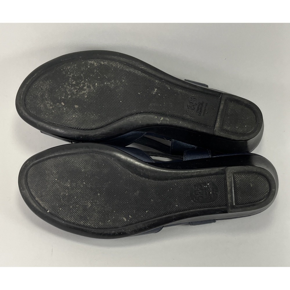 SAS Caress Wedge Sandals Navy Size 7 M Blue Slingback Leather Tripad Comfort - Picture 10 of 11